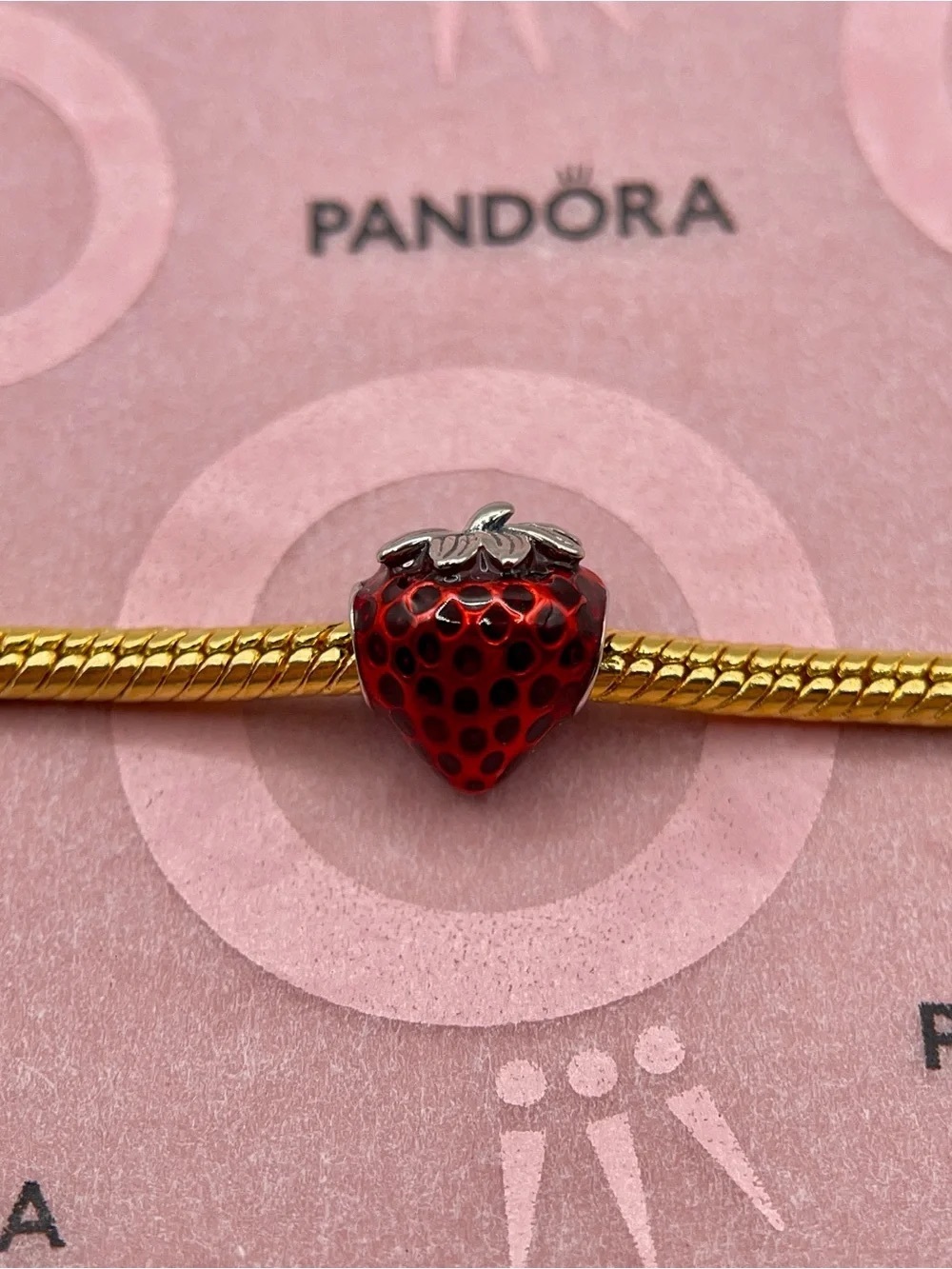 Pandora Red Strawberry Enamel Charm with Silver Leaf